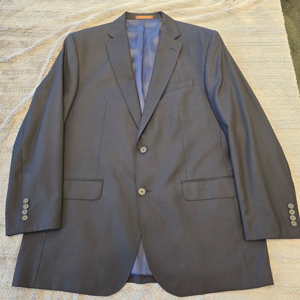 Cremieux Loro Piana Super 130s Wool Blazer Mens 44L Navy Blue Herringbone Jacket